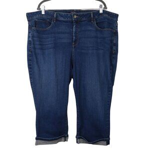 NYDJ Womens Marilyn Straight Cuffed Capri Jeans Size 24W Dark Wash Stretch Denim